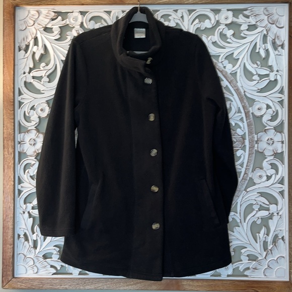 Blair Jackets & Blazers - Blair Black Fleece Jacket Button Down Coat Full Zip/Button Women's Size M EUC
